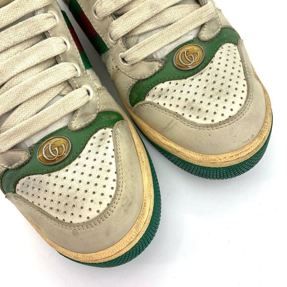 Gucci Screener Sneakers 36.5 Butter Green Canvas & Leather With GG Enamel Design - Picture 4 of 9